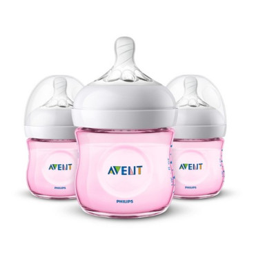 Set 3 bình sữa Avent Natural 125ml, hồng