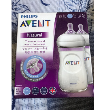 Set 2 bình sữa Avent Natural 260ml, trắng