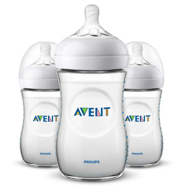 Set 3 bình sữa Avent Natural 260ml, trắng