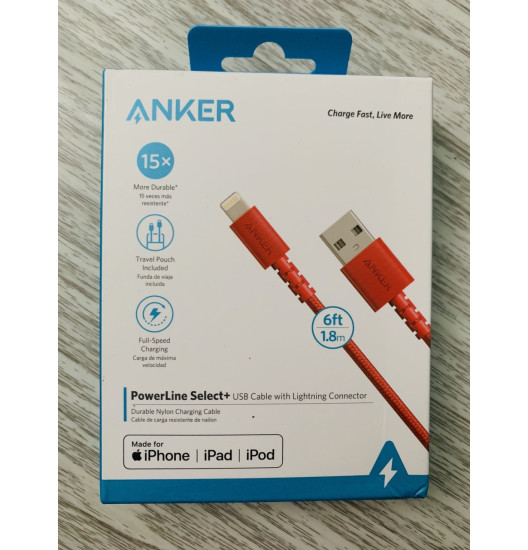 Dây cáp Anker 6ft (1.8m) màu đỏ